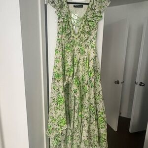 High-Low Floral Green Embellished Dress